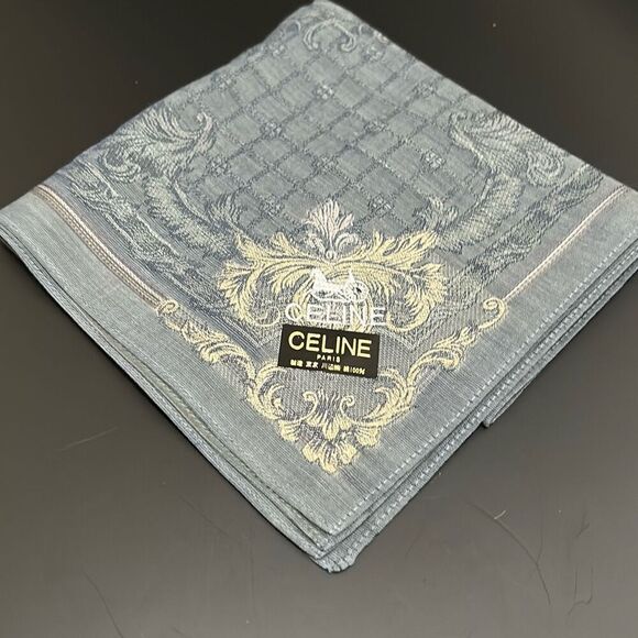 Celine Paris 18.5"x18.5" Square Cotton Scarf Blue Taupe Fleur De Lis Old Money - Picture 1 of 7